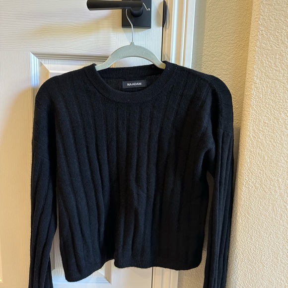 NAADAM Black Cashmere Ribbed Sweater - Picture 1 of 7